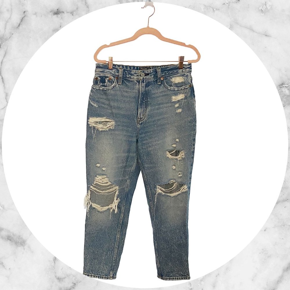 A&F High Rise Distressed Mom Jeans Size 8S